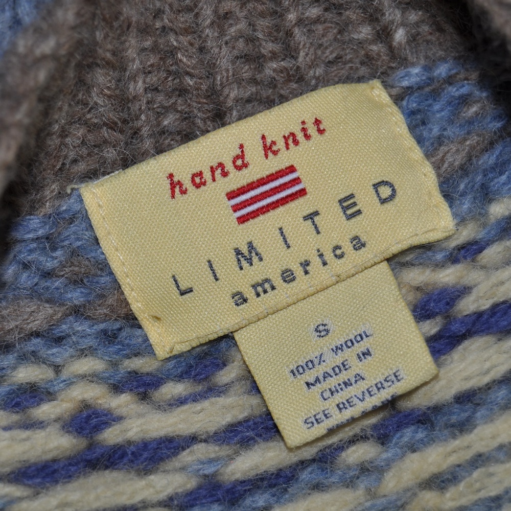 ❌SOLD❌Vtg 90s HAND KNIT Nordic Fair Isle Wool Sweater S - Picture 7 of 7